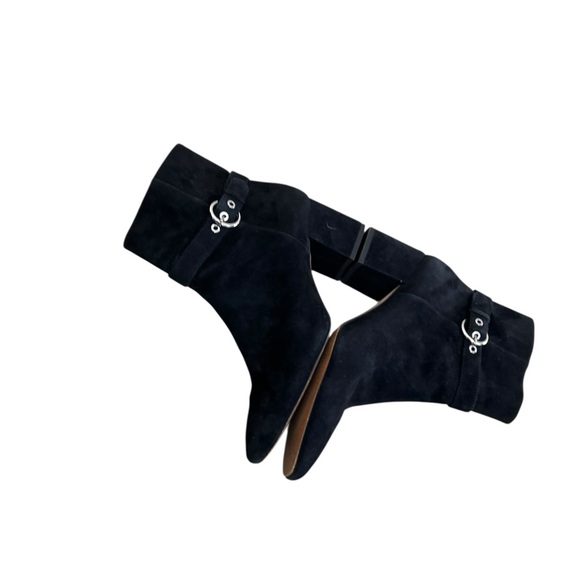 Ann Taylor Black Ankle Boots Silver Buckle block heel zip up size 8 - Picture 4 of 9